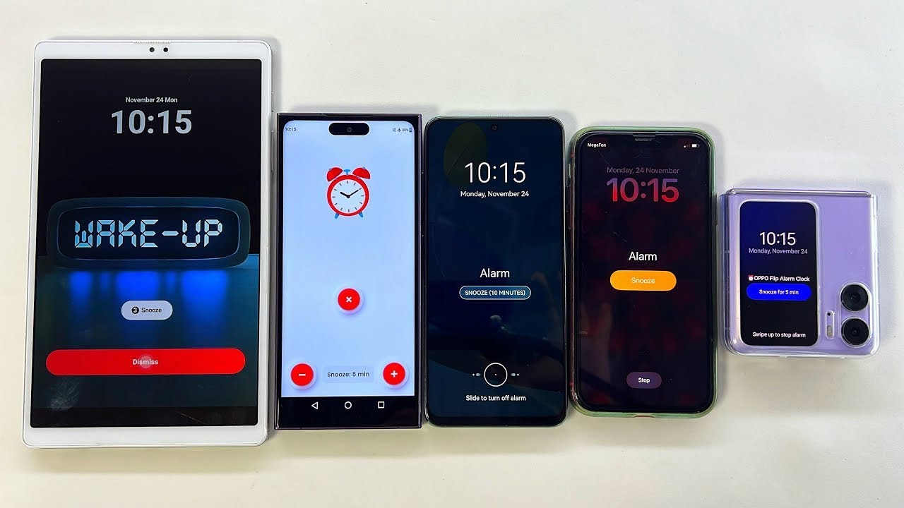 Samsung Tab A7 + IPhone XR + HUAWEI Y90 + Samsung S25 Ultra + OPPO Find N2 Flip Alarm Clock & Timer 
