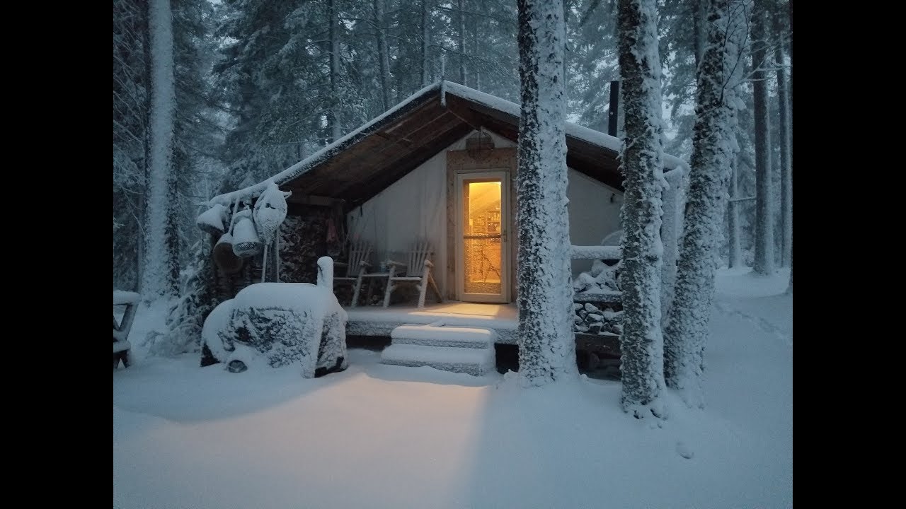 THE TENT. First Snowfall Of The Year. 8-10 inches on the ground. Clearing trees.