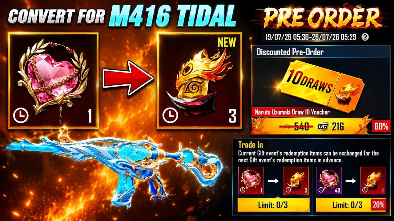 Gem Convert for M416 Tidal | Get BIG Gem for 0 UC | New Pre-Order Event in BGMI 4.5 Naruto Update