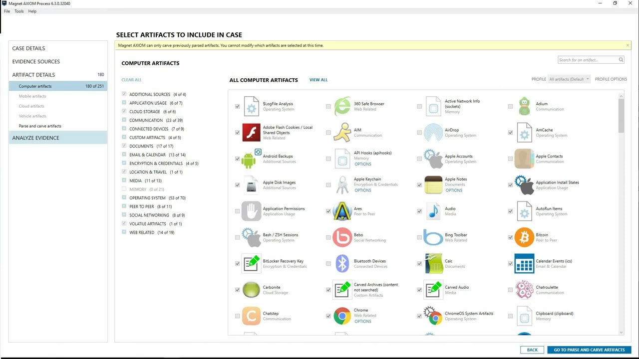 Обработка только синтаксического анализа и последующая обработка данных в Magnet AXIOM