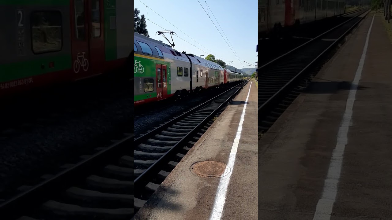 🚊 Triebzug Stadler Kiss CFL 2306 f&auml;hrt mit Flirt BR 429 112 der DB durch Bhf Pommern in Ri Koblenz