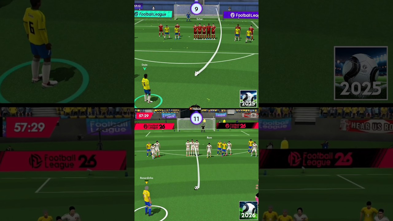 FOOTBALL LEAGUE 2025 Vs 2026 FREE KICK COMPARISON #footballleague #fl26 #fl25 #footballleague26