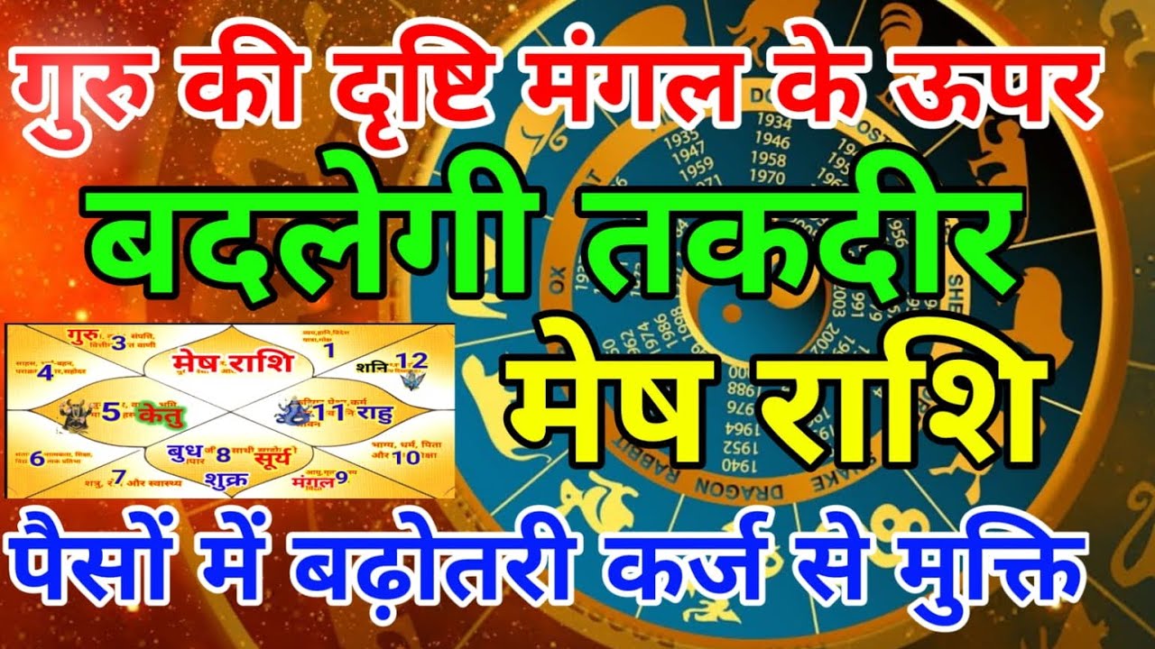 मेष राशि वालों गुरु की दृष्टि मंगल के ऊपर बदलेगी तकदीर पैसों में बढ़ोतरी .Meshrashi