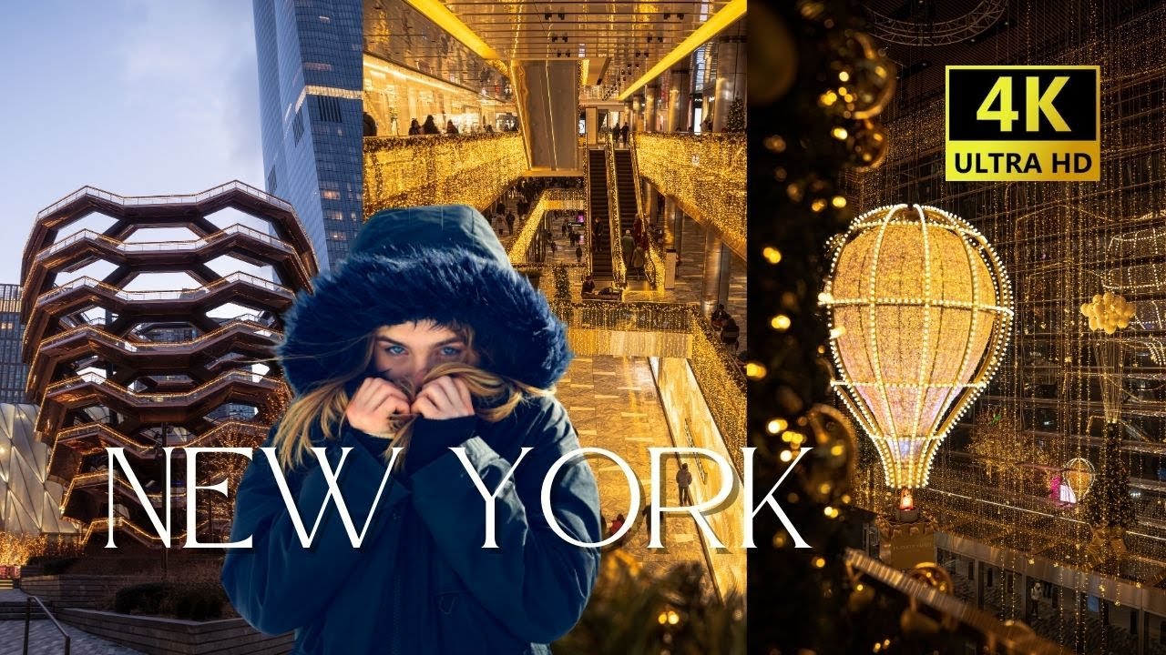 ⁴ᴷ Hudson Yards Hells Kitchen evening walking tour 12/23/2022 Before New York Christmas illumination