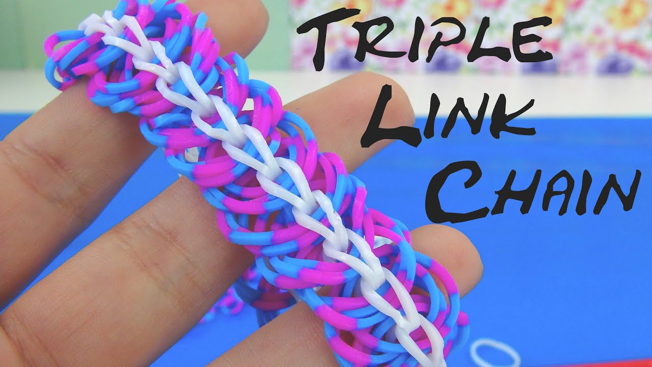Loom bands Triple Link Chain Bracelet Anleitung mit Gabel / How to make linke chain bracelet