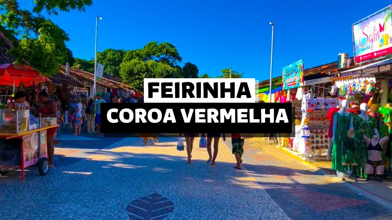 PRAIA COROA VERMELHA, MOSTRANDO A ORLA E A FEIRINHA - PORTO SEGURO, BAHIA