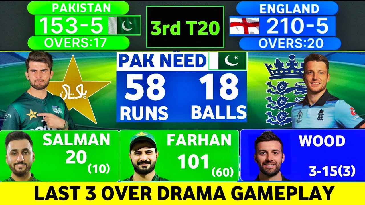 PAK vs ENG 3rd T20 Match | Last 3 Over Drama | Simulation Gameplay