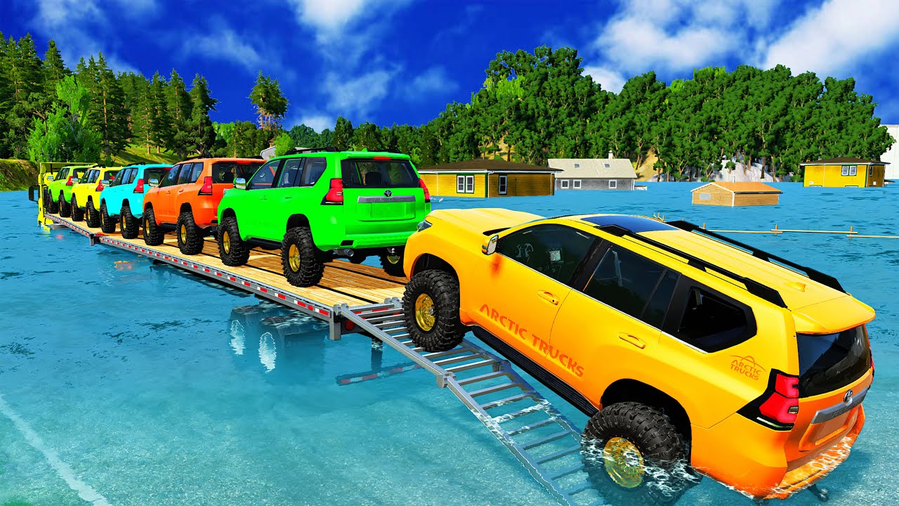 Flatbed Truck McQueen | Transportation with Truck - Pothole vs Car #82 BeamNG.Drive Gameplay
