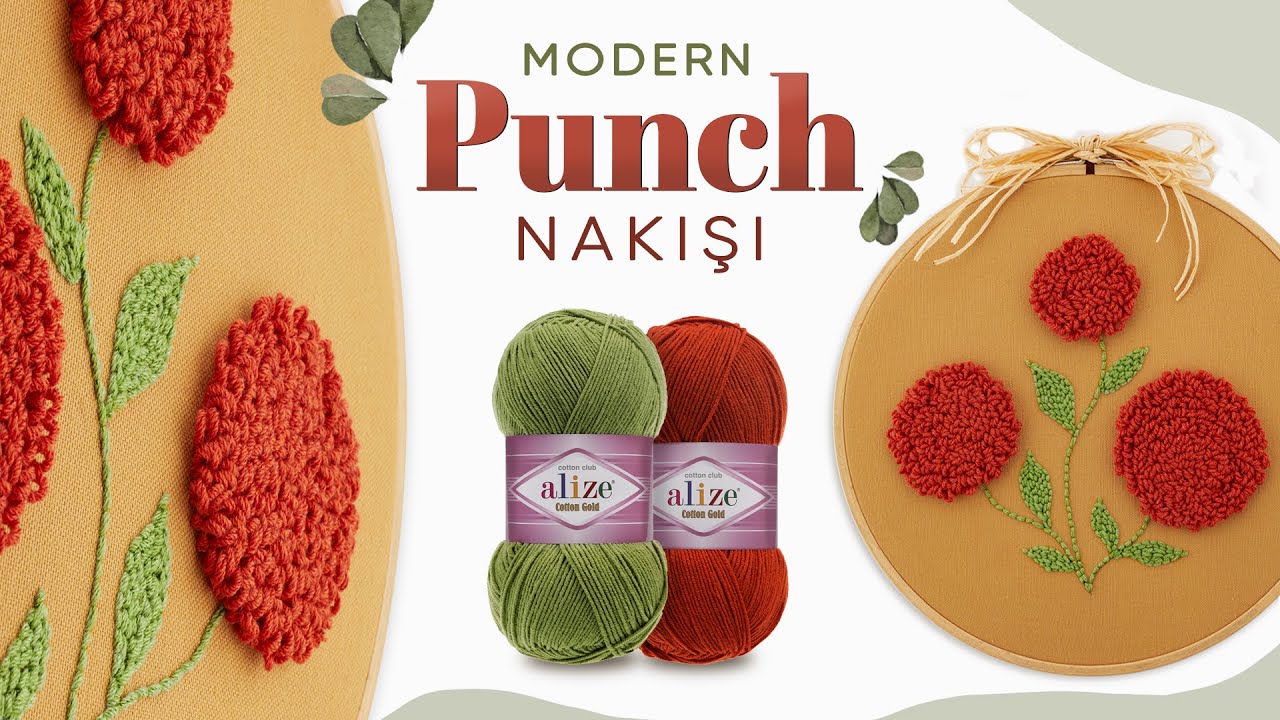 Alize Cotton Gold ile Modern Punch Nakışı - Punch Needle Design - ТЕХНИКА PUNCH