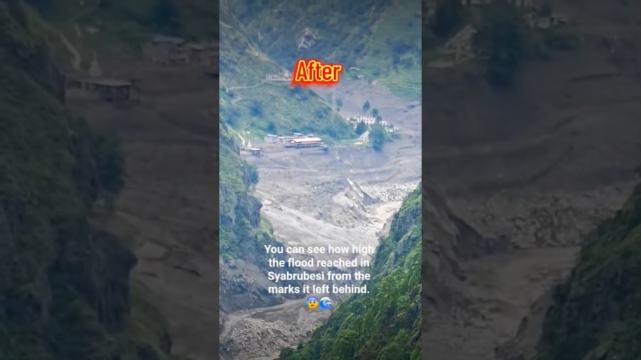 You can see how high the flood reached in Syabrubesi from the marks it left behind. 😰🌊 #nepalflood