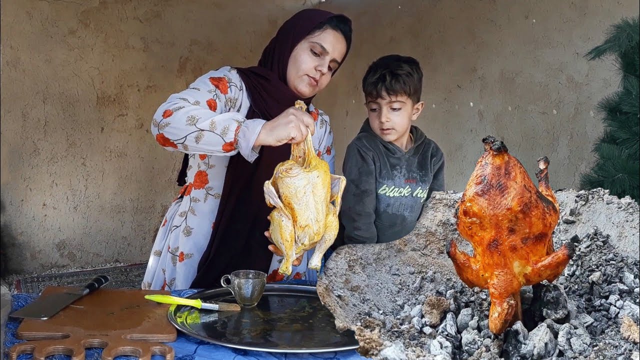 Whole Roasted Chicken on Charcoal fire | Villagestyle Recipe 