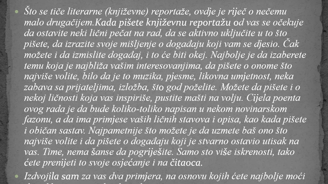 VIII razred osnovne škole - Reportaža kao novinarski žanr - obrada