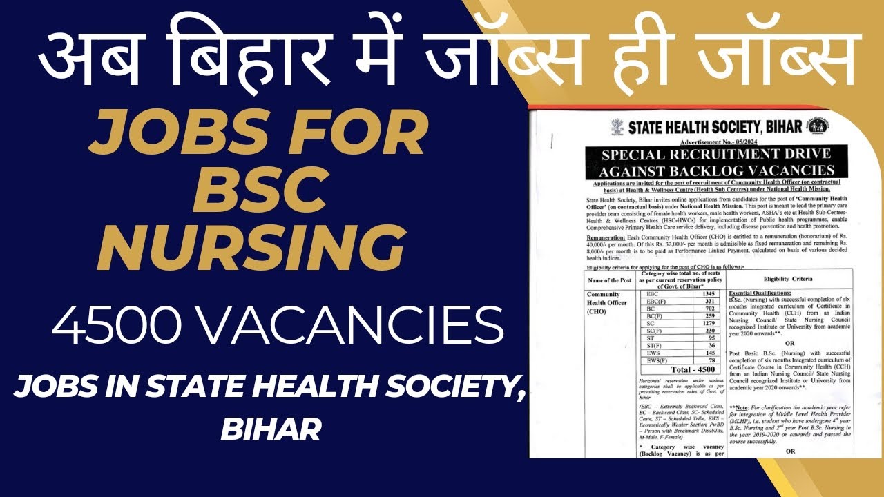 Bihar State Health Society SHS Community Health Officer CHO Recruitment 2024 |