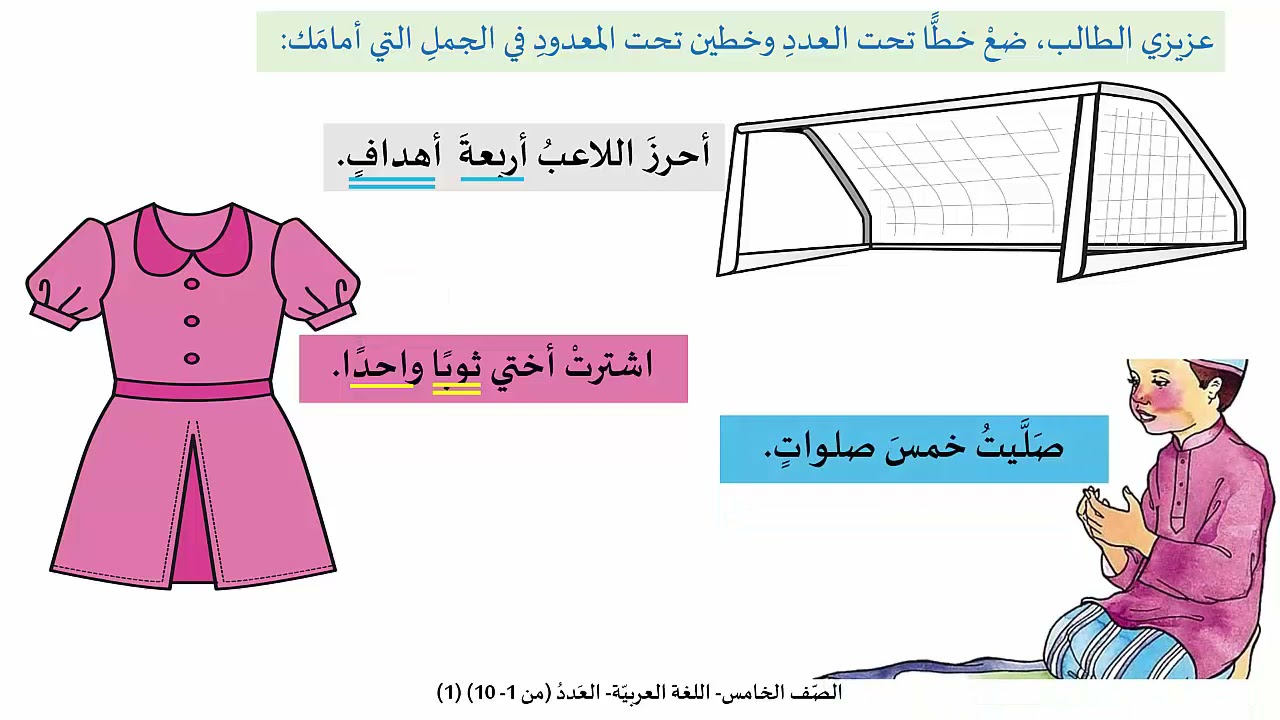 الصف الخامس   اللغة العربية   العدد 1 إلى 10 ج1