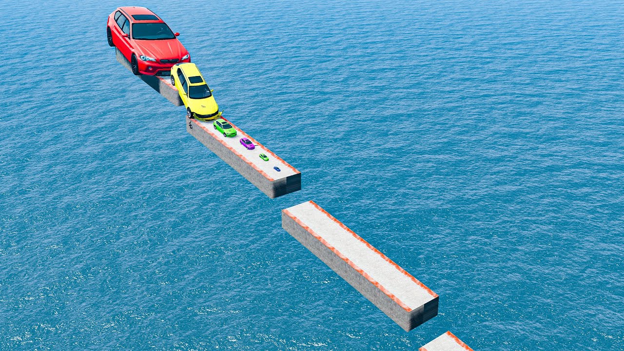 Big & Small Cars vs Impossible Weird Broken Bridge Crossing Cars Vs Deep Water - BeamNG.Drive