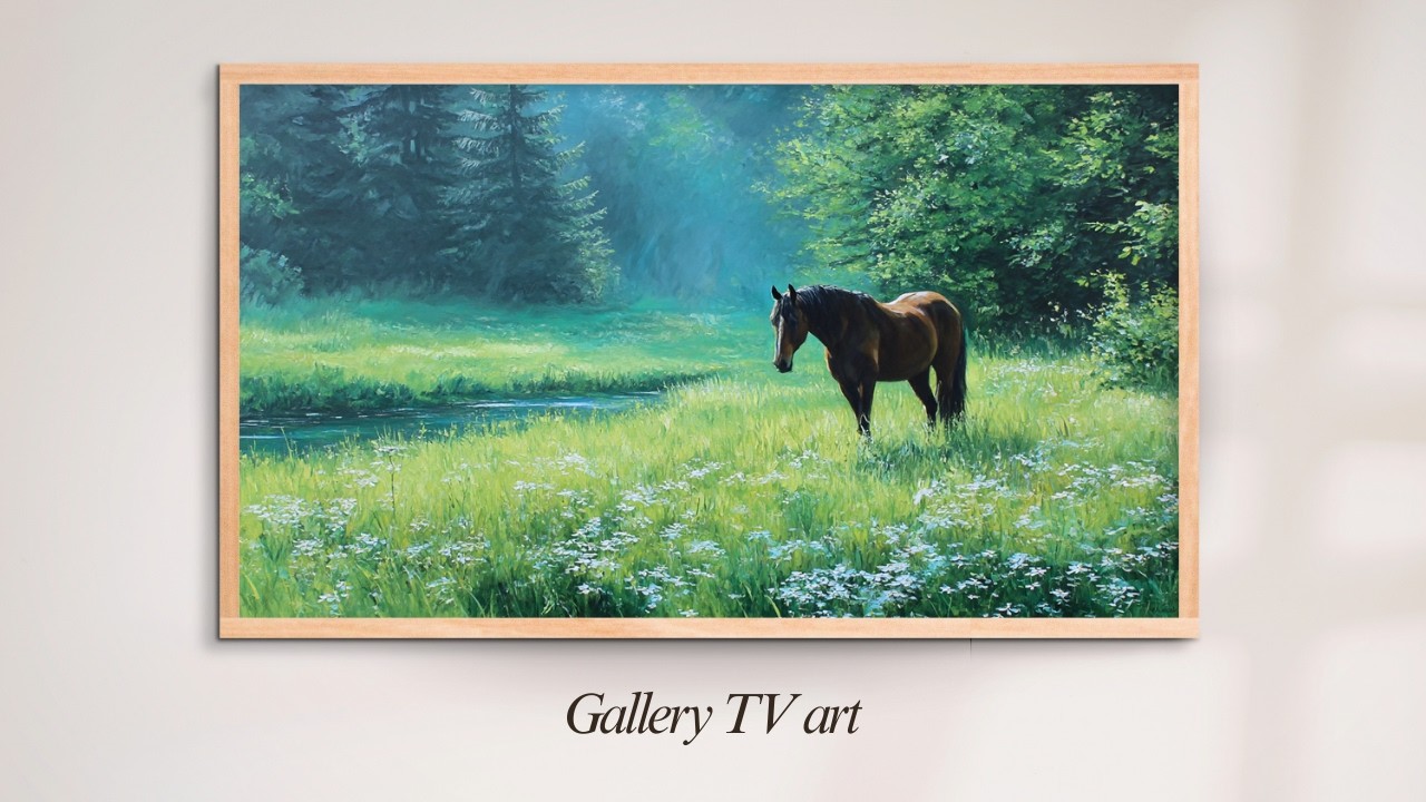 Horse in a Sunlit Meadow | Peaceful Impressionist Nature Frame TV Art 4k (1h)