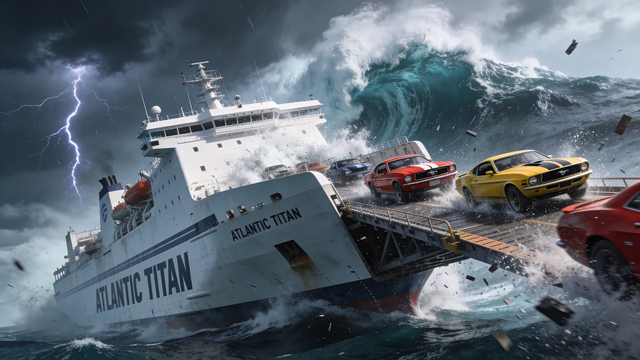 Monster Storm Hits Car Carrier | Classic Cars Falling Into the Ocean