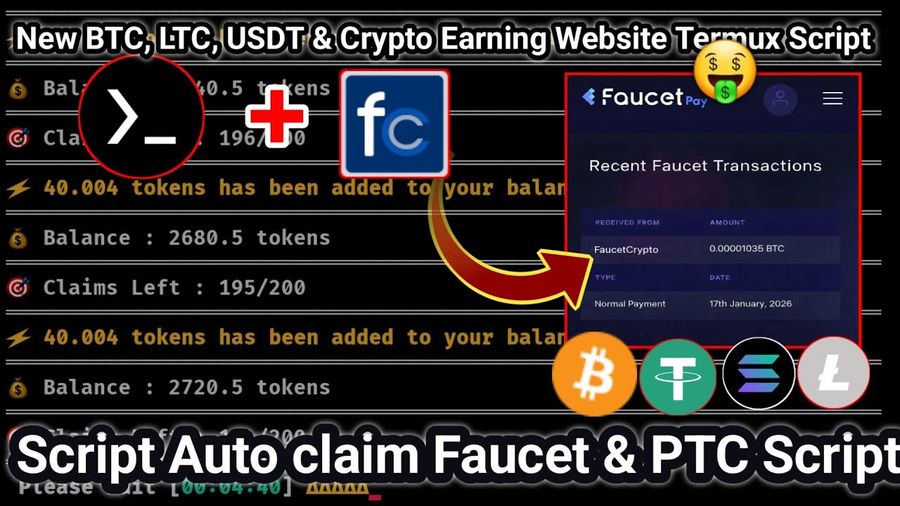 Nuyul New Crypto Earning Website Script - Auto Claim Faucet & PTC Via Termux - Auto Bypass Captcha💯