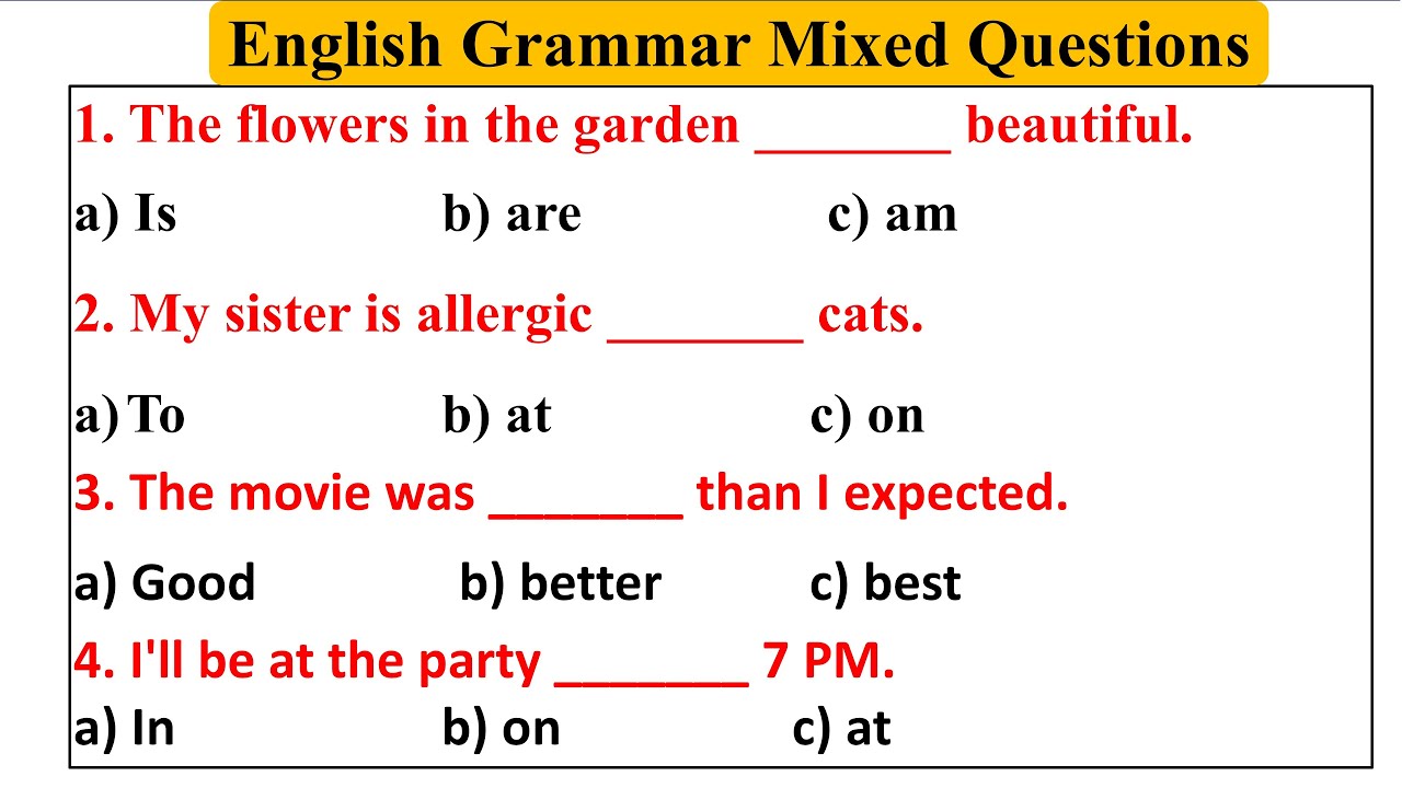 English Grammar Mixed Questions for All Exams