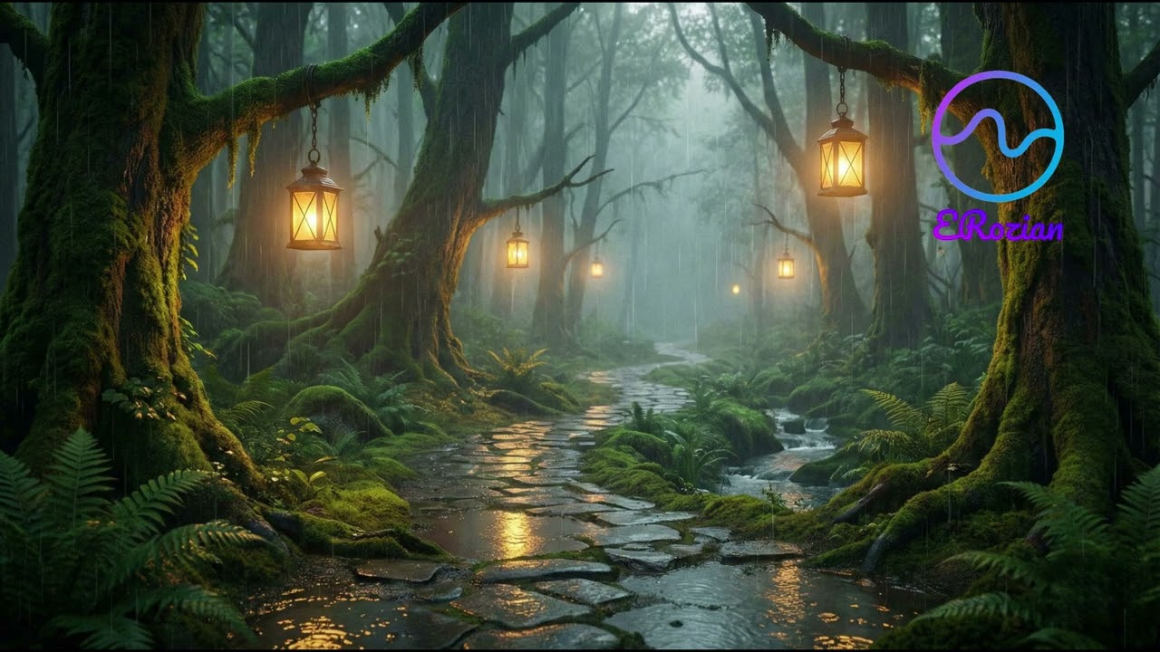 Rainy Lantern Forest | Relaxing Rain & Forest Ambience for Sleep, Study, Meditation & Calm • ERozian