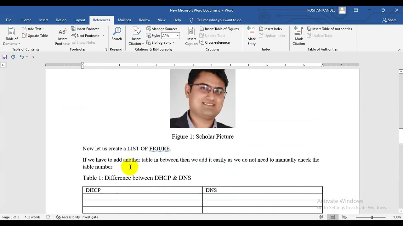 How to add List of Table in MS Word Document || ISMT || Roshan Kandel