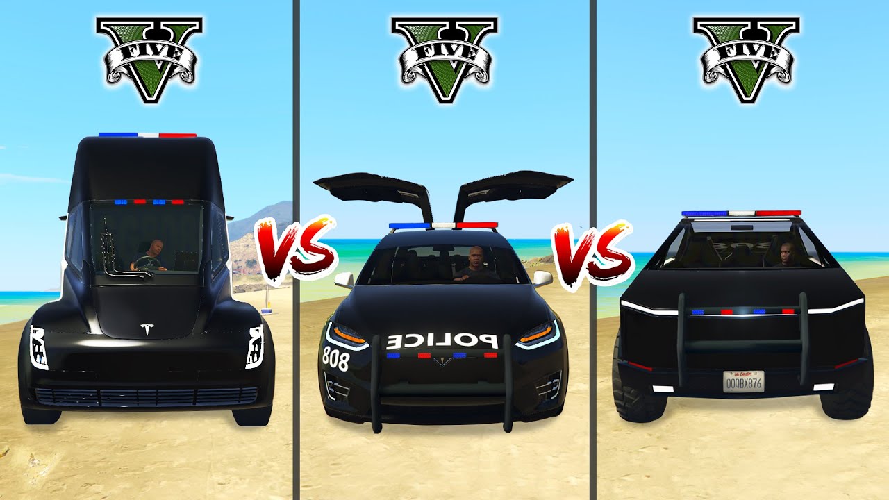 Police Tesla Semi vs Police Tesla X vs Police Tesla Cybertruck in GTA 5 - which is best?