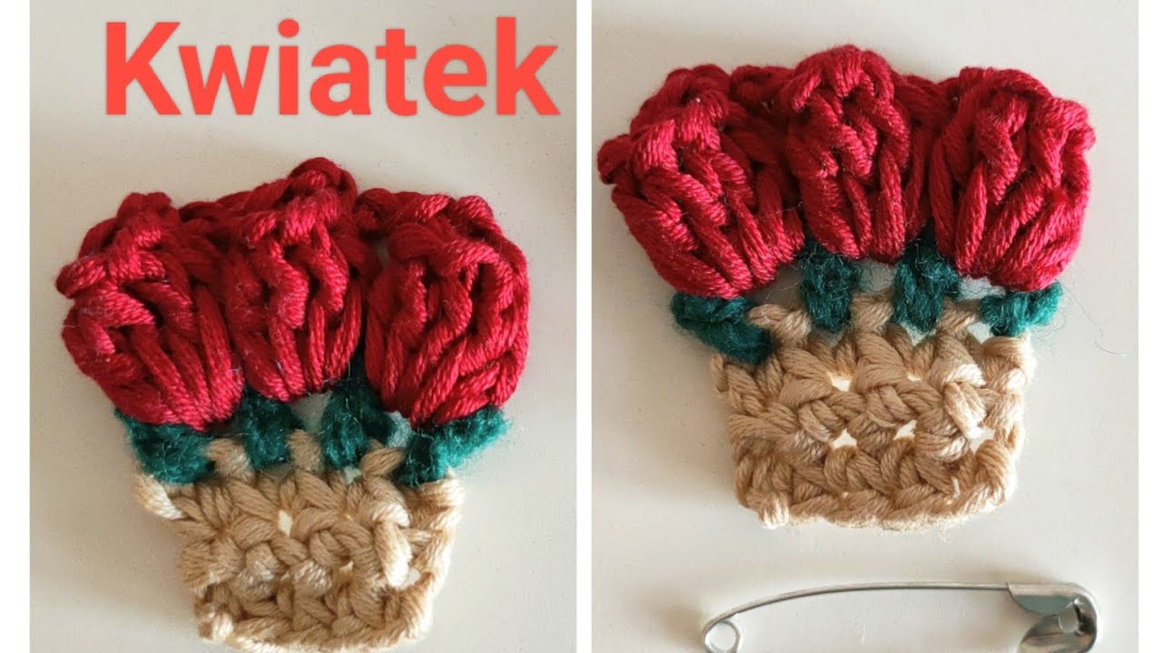 KWIATEK doniczka na szydełku jak zrobić na szydełku z agrafką Crochet cute flowers step by step