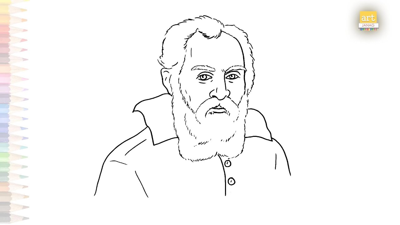 Galileo Galilei portrait drawing easy | Outline Art | How to draw Galileo Galilei simply #artjanag