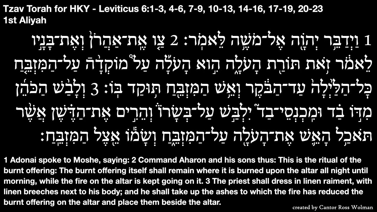 Tzav for HKY - Leviticus 6:1-3, 4-6, 7-9, 10-13, 14-16, 17-19, 20-23