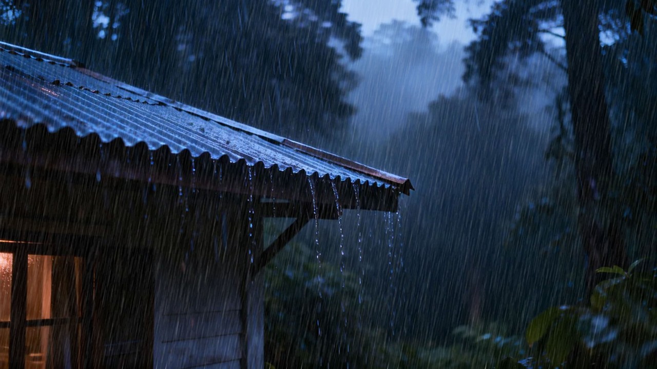 Uninterrupted Night Sleep with Heavy Rain on a Tin Roof and Powerful Thunder Sounds During Storm
