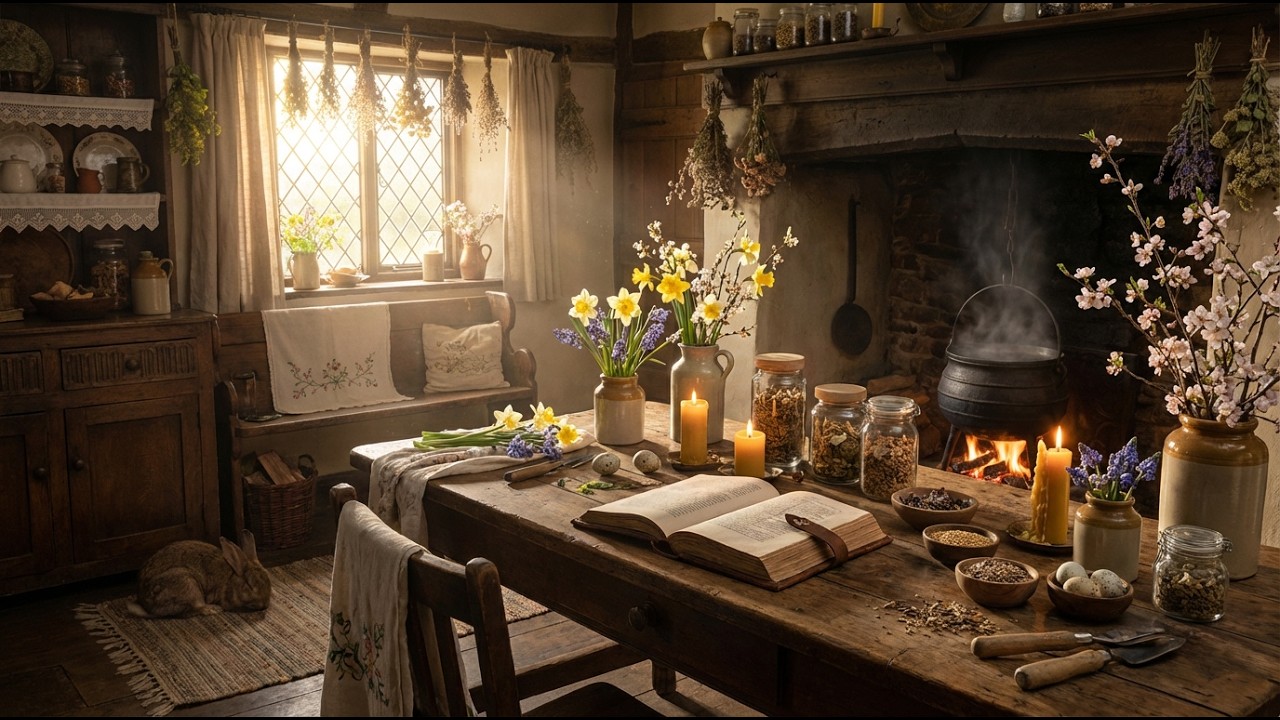 Ostara Witch Cottage Kitchen 🌿 6 Hours of Spring Magic, Fireplace & Herbal Ritual Ambience