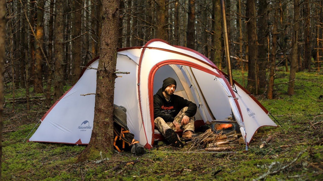 Hot Tent Camping Alone In The Forest