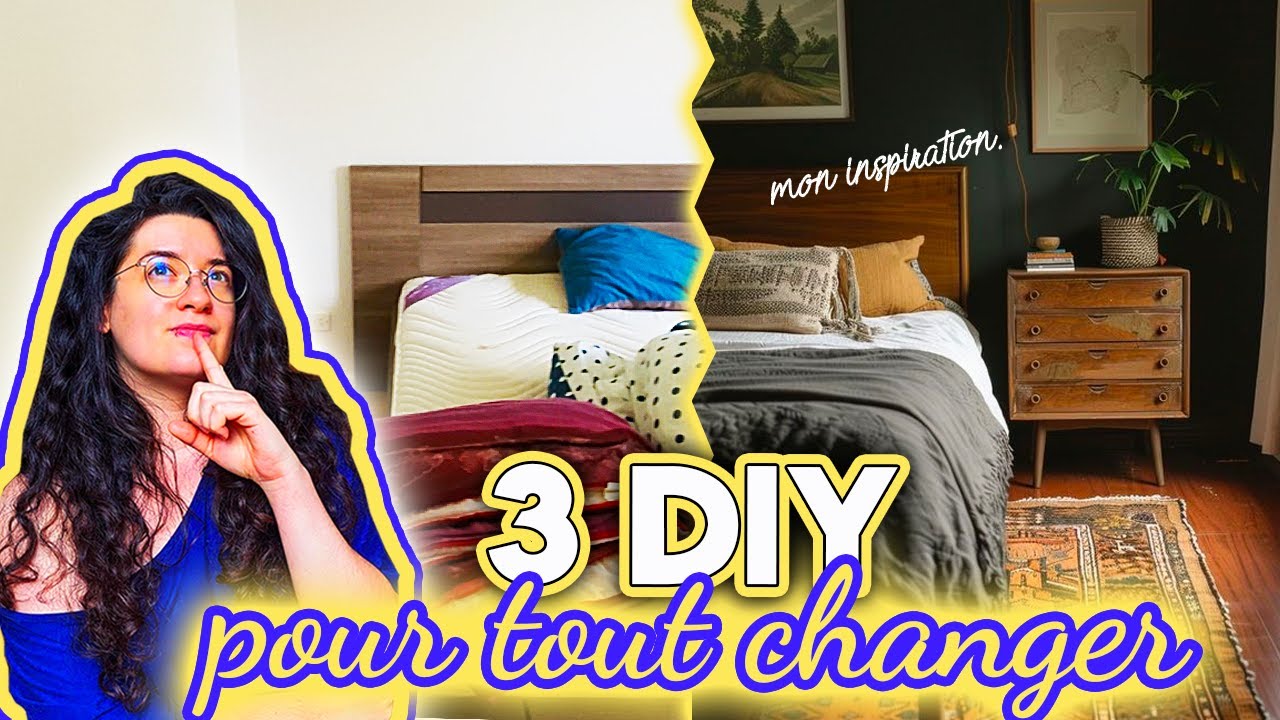 3 DIY faciles pour la chambre ! Tête de lit, moulures sur la porte et upcycling suspension