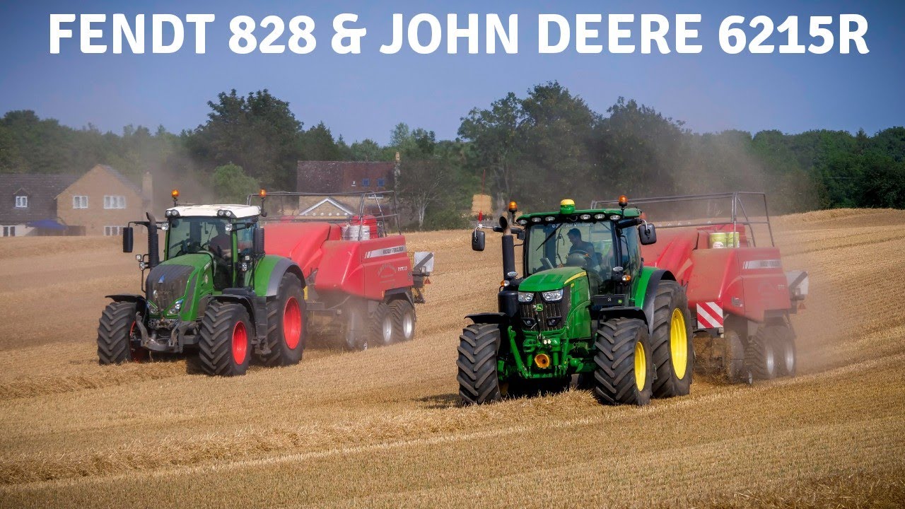 John Deere 6215R & Massey Ferguson 2170 - Fendt 828 & Massey Ferguson 2170 XD Bailing Straw