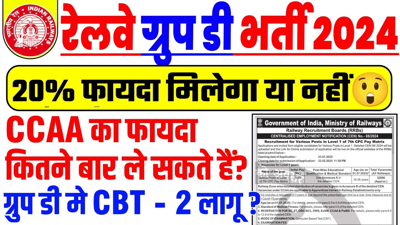 CCAA Important Updates✅ | important For All Railway Apprentice | 20% Seat Reservation in RRB Group D