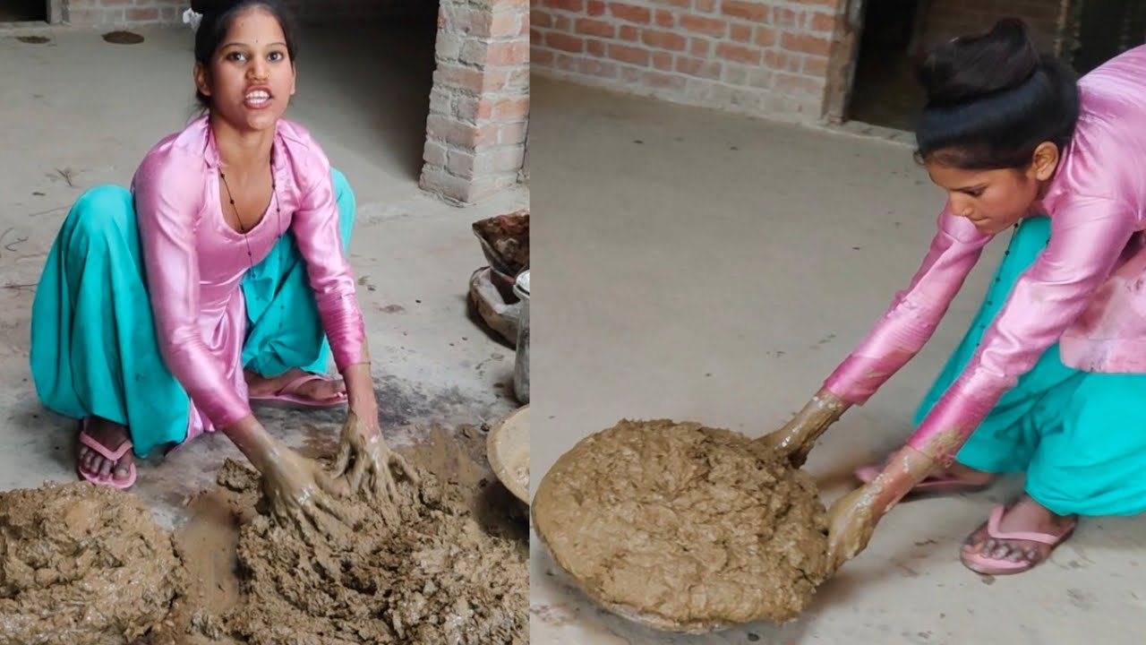 आज मैंने गोबर में मिट्टी को घोलकर अपने घर की लेसाईं 