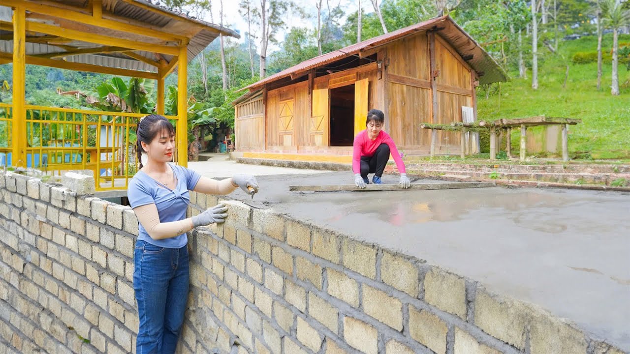 Building Bricks Embankment And Pour Solid Concrete Foundation | Nhất My Bushcraft