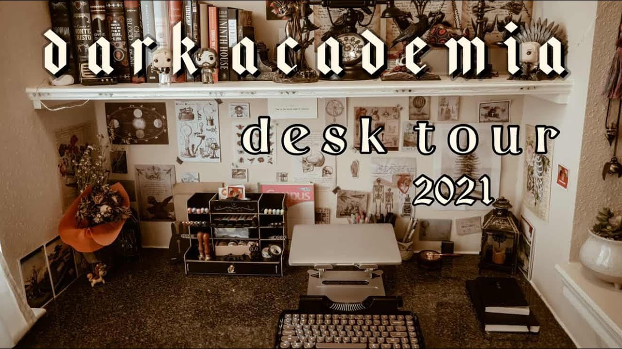 dark academia desk tour 2021| ☕️🏹📚aesthetic & productive