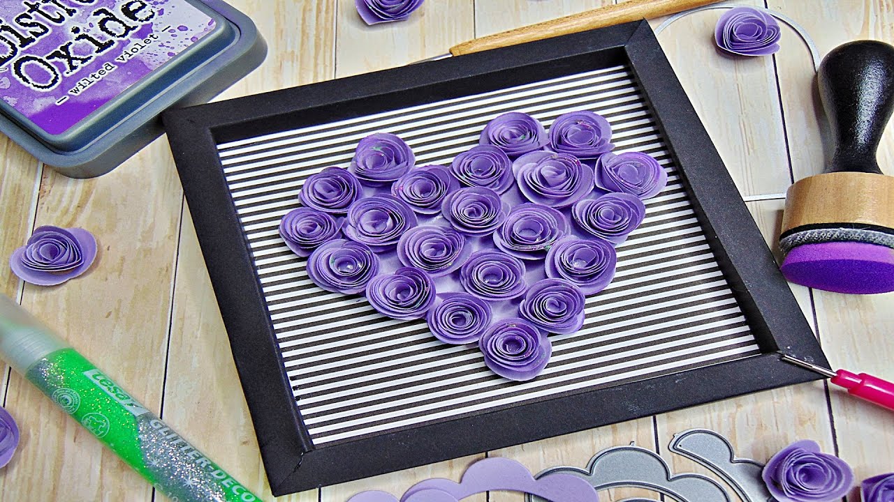 Basteln: Bilderrahmen mit Rosen aus Papier selber machen / Herz aus Rosen