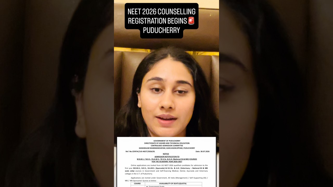 NEET 2026 COUNSELLING REGISTRATION BEGIN | PUDUCHERRY MBBS BDS BAMS BVSc Courses #neet #counselling