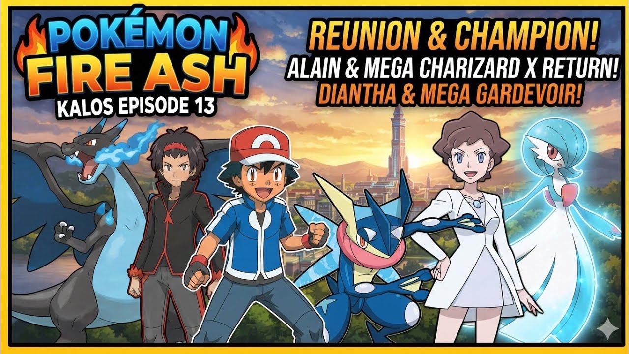 Pokemon Fire Ash (Kalos) # Episode 13 Clash of the Titans:Alain’s BlueFire andDiantha’s RadiantLight