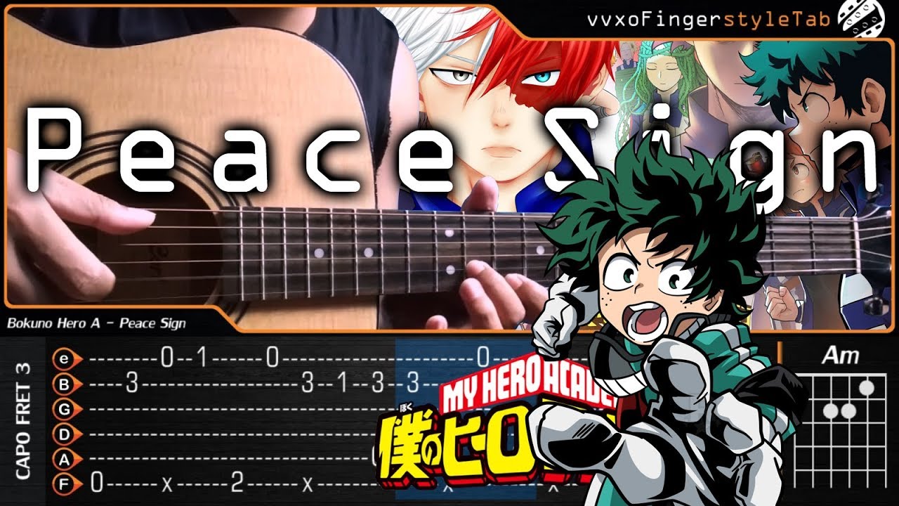 Boku no Hero Academia Season 2 Opening - Peace Sign - Fingerstyle Cover 【TAB & Chord】Tutorial