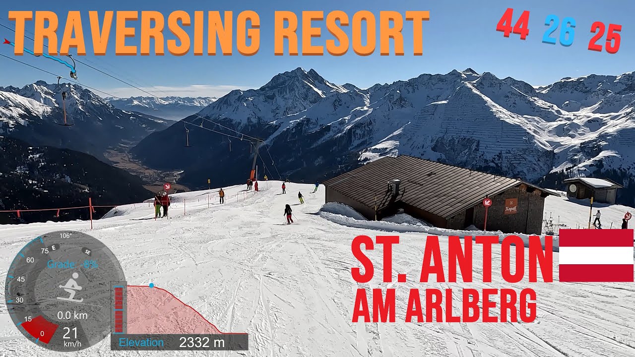 [4K] Skiing St. Anton am Arlberg, Traversing Kapall Top to Bottom - Pistes 44 26 25, GoPro HERO11