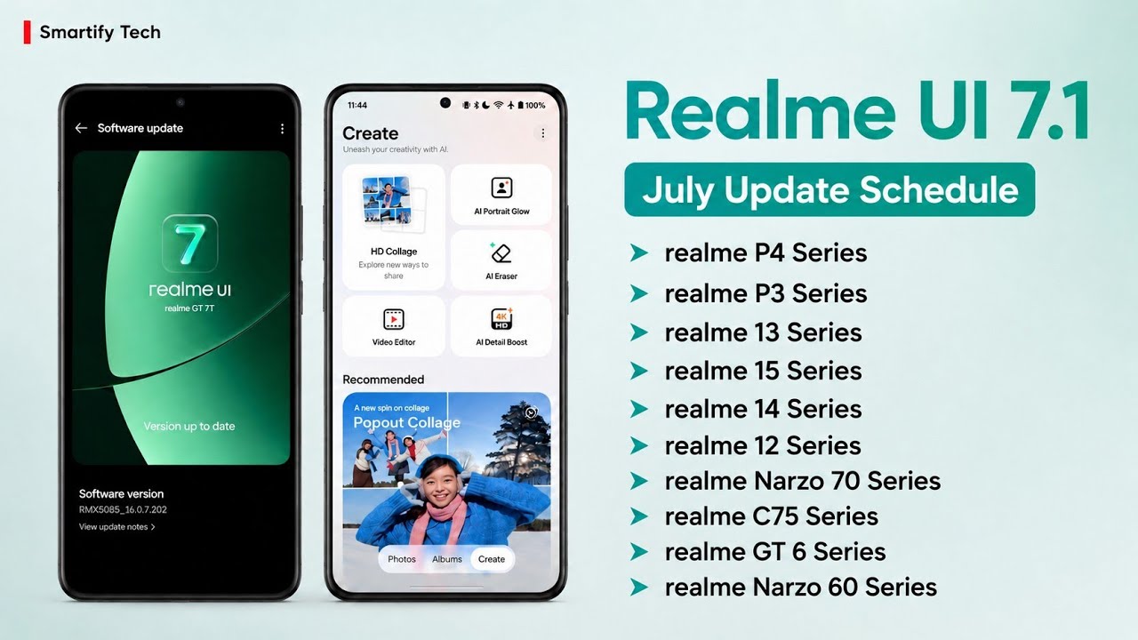 Realme UI 7.1 Latest July Month Update Schedule.