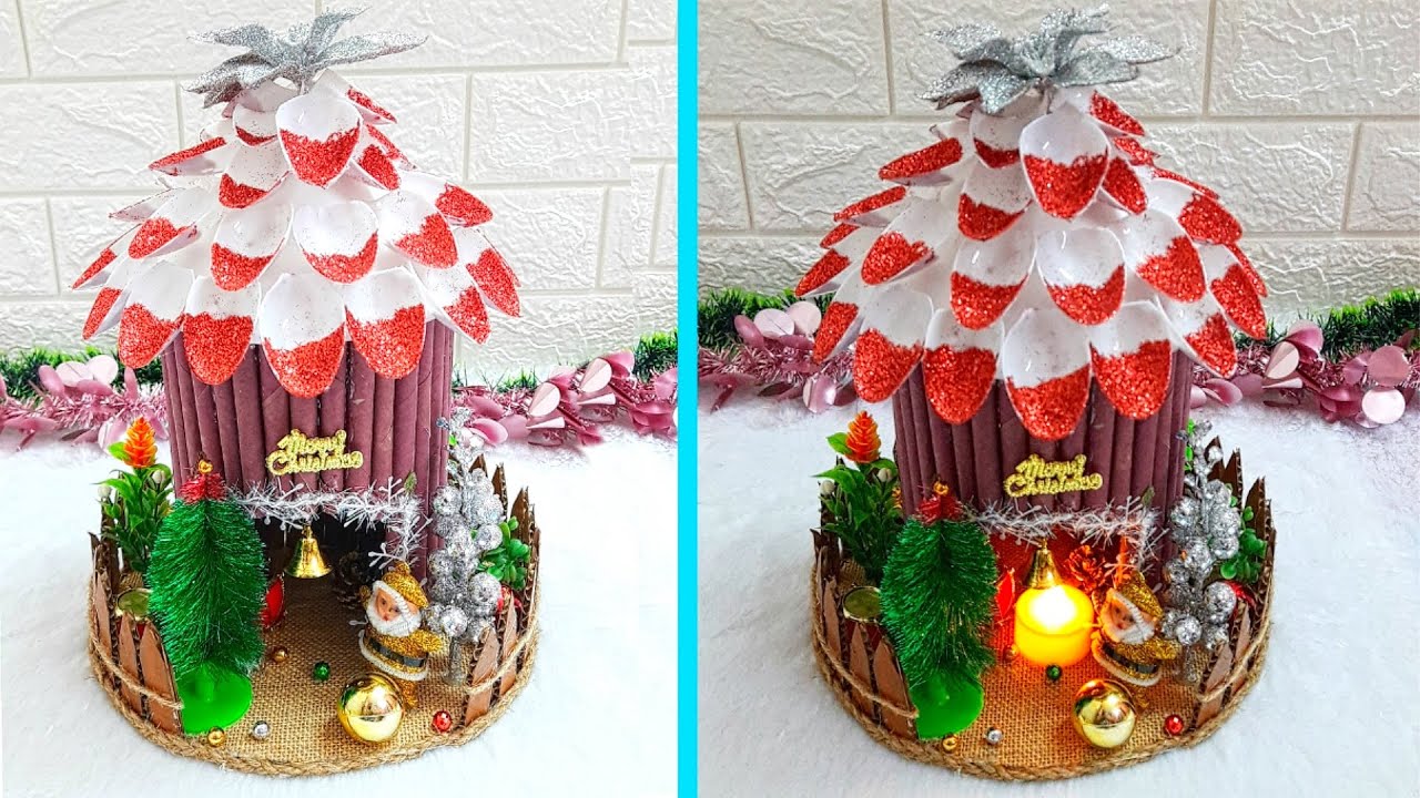 DIY Christmas house made with plastic bottle for room decorations  | DIY Christmas craft idea