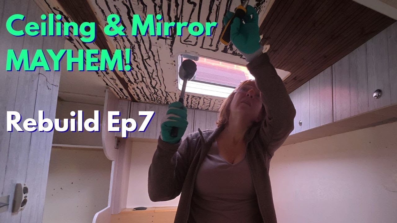 Rebuilding our 1986 Mercedes 1017A EP7: The CEILING & MIRROR TILE Mayhem 🤢
