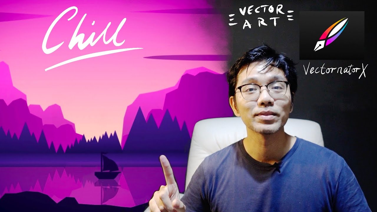 Lake view sunset vector art. Linearity Curve tutorial on iPad