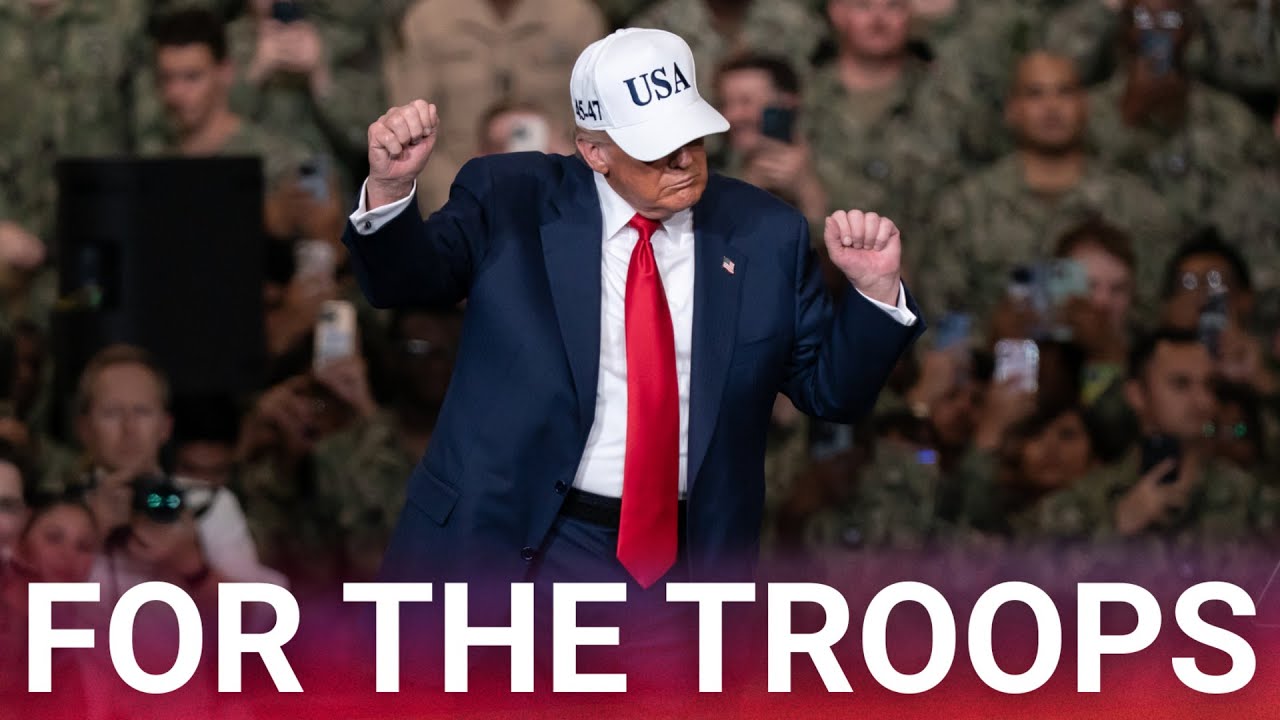 Donald Trump breaks out iconic dance for troops aboard US aircraft carrier in Japan