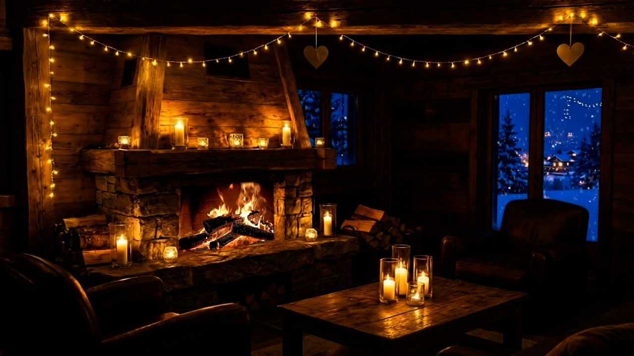 Winter Cabin Nights 🔥❄️ Fireplace Sounds & Soft Candlelight for Relaxation & Sleep