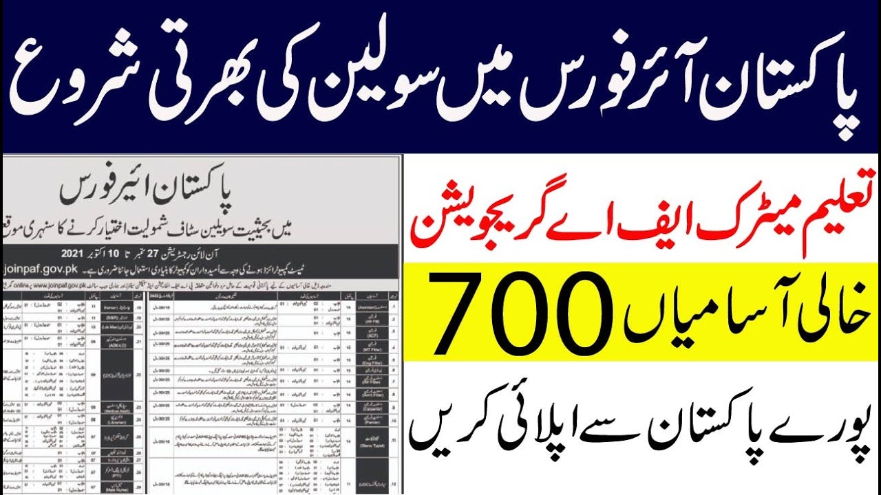 PAF Jobs 2021 - Pakistan air force jobs 2021 Apply Online